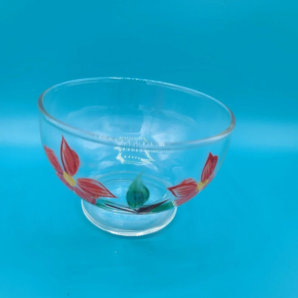 Hand Painted Clear Glass Sauce Floral Bowls Set Of 4